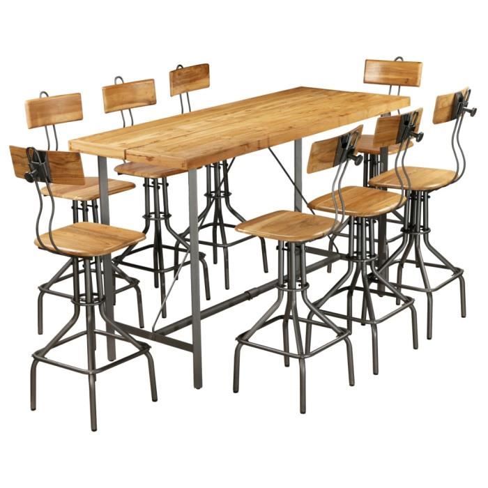 Ensemble De Bar Teck Recycle Massif Table Et Chaise De Bar 9