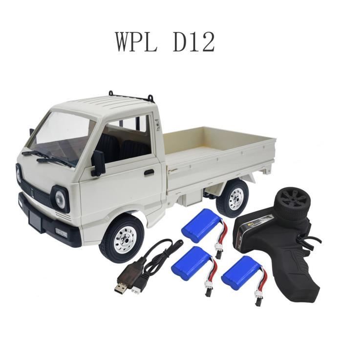 Camion RC WPL D12 1/10 – 2,4 GHz – Moteur 260 – 4x4 – Pneus Escalade – 36 Cm – 2 Batteries – Cadeau