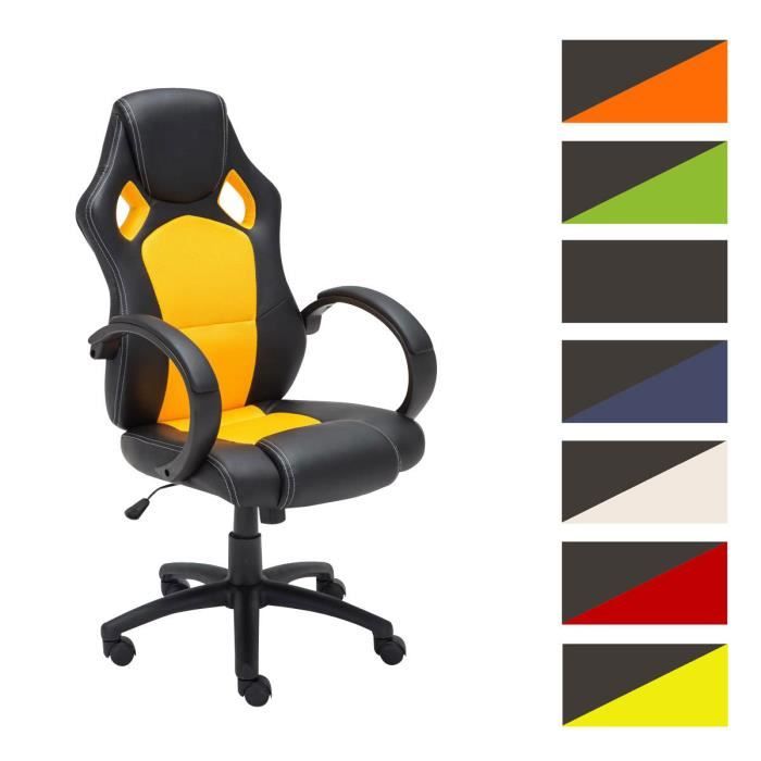 clp chaise bureau racing gamer fire en similicuir avec hauteur réglable et pivotant, noir / jaune