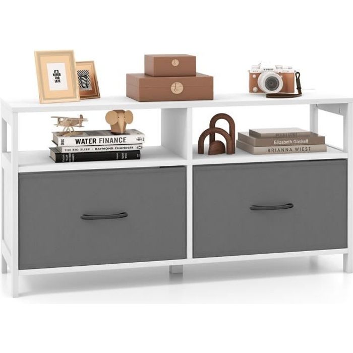 COSTWAY Commode à 2 Tiroirs Tissu - 2 Étagères Ouvertes - Meuble de Rangement de Chambre Salon Couloirs Entrées 100 x 30 x 53 COSTWAY Commode à 2 Tiroirs Tissu - 2 Étagères Ouvertes - Meuble de Rangement de Chambre Salon Couloirs Entrées 100 x 30 x 53