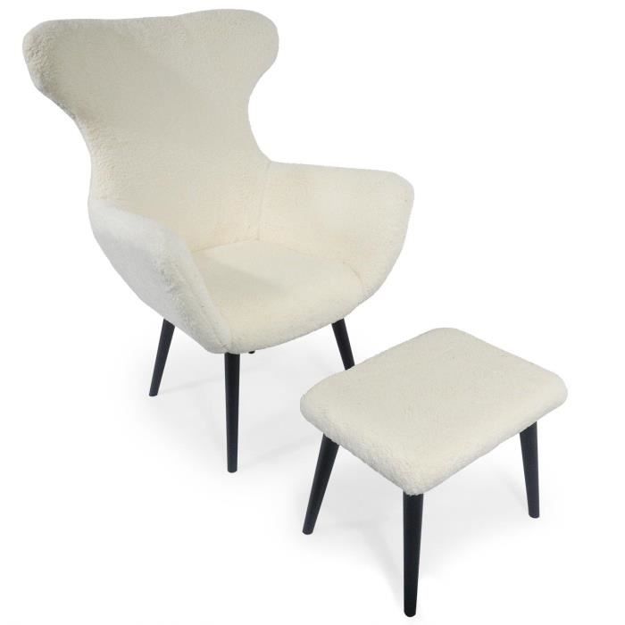 fauteuil + pouf geoplus tissu effet peau de mouton crème
