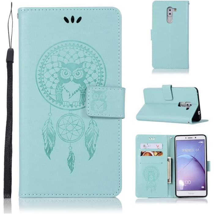 Coque Honor 6X Huawei GR5 2017 5 5 Pouces PU Magnetique Pochette Cuir Motif Hibou et Catcher Reve Stent Fonction Co O Cdiscount Telephonie