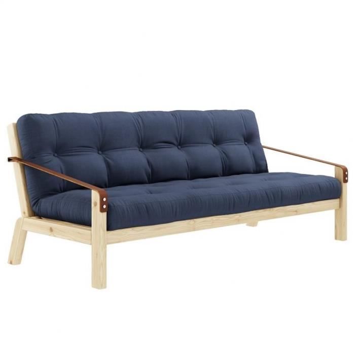 banquette futon poetry en pin massif coloris marine couchage 130 x 190 cm. bleu cuir inside75