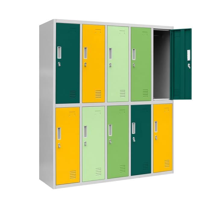 casier vestiaire 5b2as armoire metallique 10 compartiments revêtement en poudre 152 cm x 136 cm x 45 cm (multicolore)
