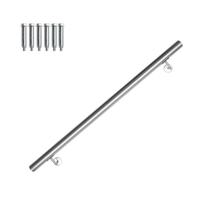 jiubiaz Main courante inox rampe d'escalier rond intérieur & extérieur Ø 42 mm support mural argenté 100cm