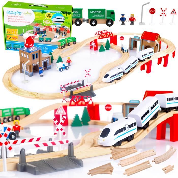 Kinderplay Train en Bois Enfant, Circuit Train Enfant - Trains et