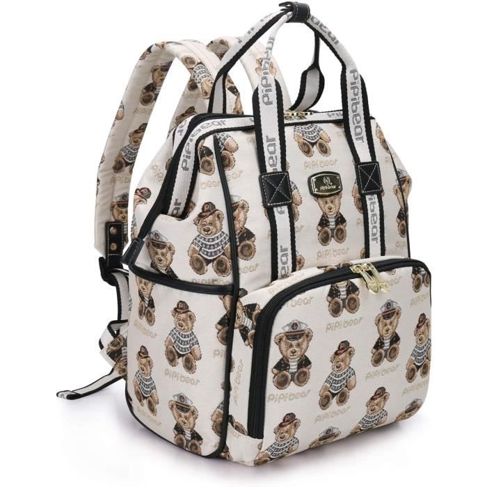 Sac à Langer Portable Bébé - Mini Sac Couches Imprimé Ours - Bandoulière Réglable - 26x19cm
