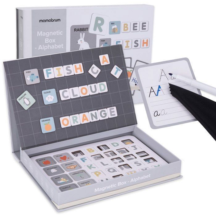 Puzzle magnétique - Mamabrum - MAM49 ABC BOX - Alphabet - 26 cartes - 78 tuiles magnétiques