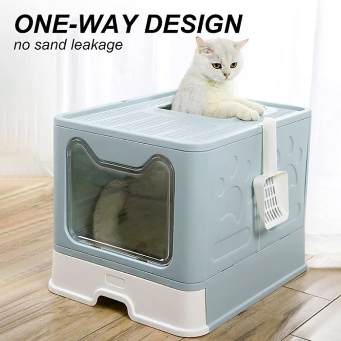 Meilleurs prix pour Bac à litière pliable avec couvercle - MENGDA - Easy Clean Bleu - Moyen - A monter soi-même