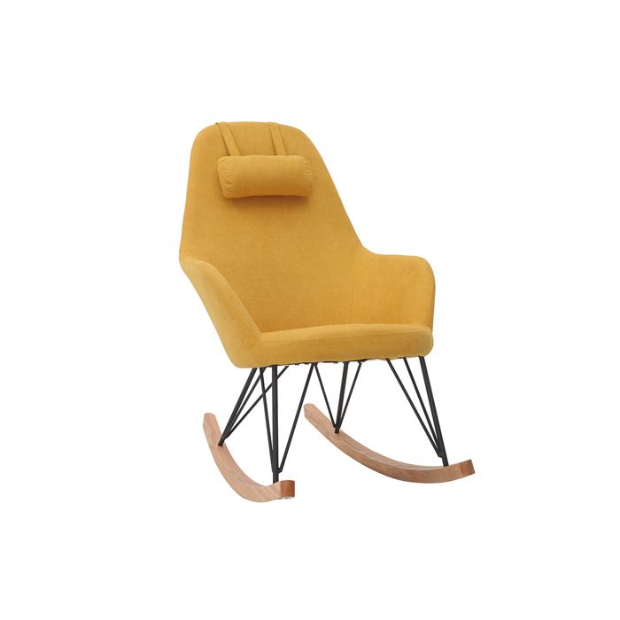 miliboo - fauteuil rocking chair tissu velours jaune pieds métal et bois jhene