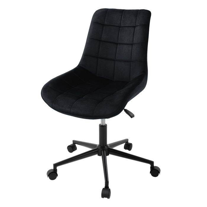 Chaise de bureau sur roulettes Noir avec revêtement en velours et piètement métallique ML-Design