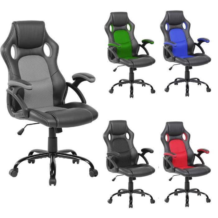 chaise de bureau noir gris simili-cuir - rebecca mobili - siège de direction - dimensions 120x66x63