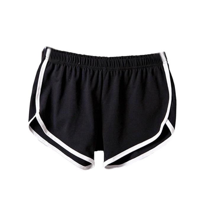 Minetom Femme Short de Sport Casual Yoga Mode Plage avec Bords Colores Haute Taille Elastique Shorts Plage Volleyball Pour Fille Noir Cdiscount Pret a Porter