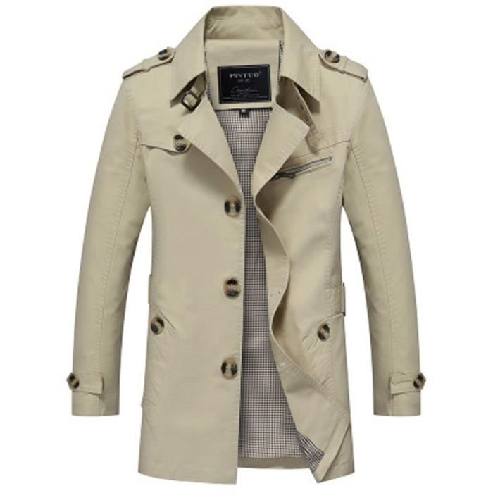 Trench homme LEOCLOTHO modèle S couleur Kaki tissu en coton