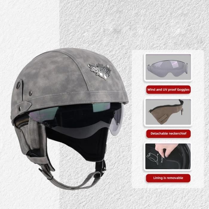 Casque Moto Demi-Jet Rétro - Noir - Pour Cyclo, Vélo, Scooter - Protection Confortable
