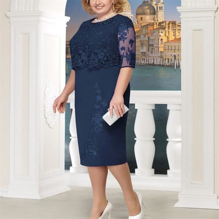 Robe Mi Longue Femmes Mode Dentelle Mere Elegante Robe De Mariee
