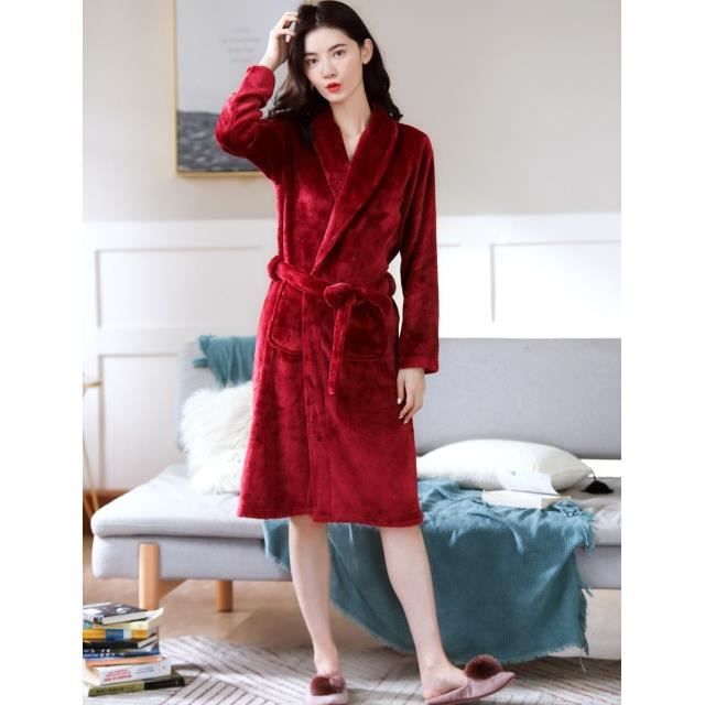 Hbl Robe Longue En Flanelle Pour Femmes, ?�paisse, Chaude Et Douce, Robe De Nuit Sexy, Col En V 