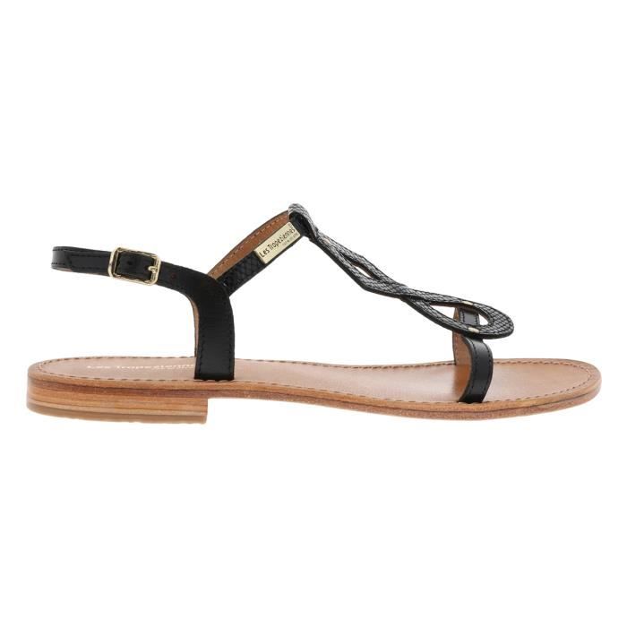 Sandales femme a talon plat Les Tropeziennes Hamso en cuir noir Noir Cdiscount Chaussures
