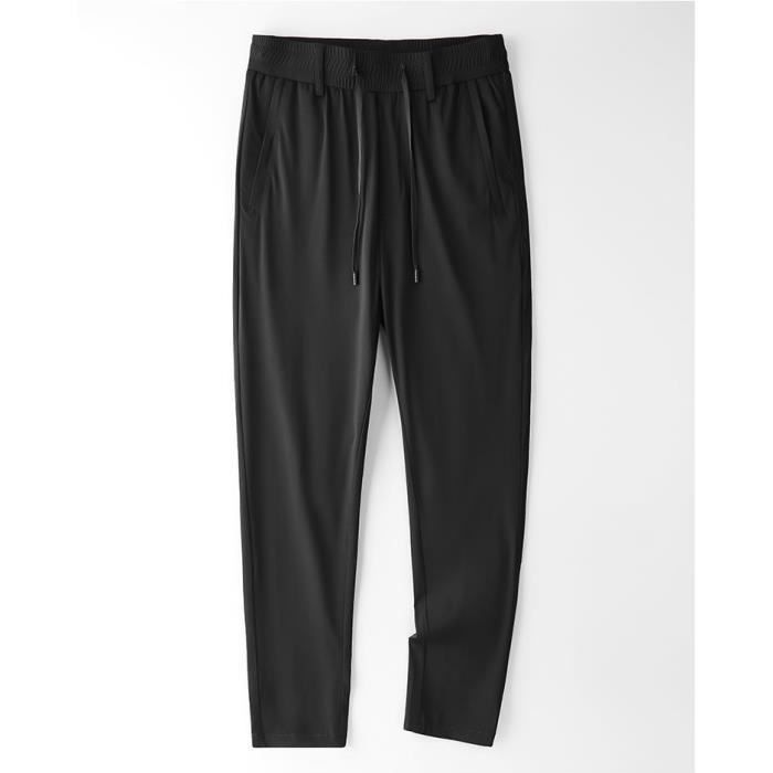 Pantalon de sport en soie glacée noir pour homme - coupe droite et ultra-fin à séchage rapide