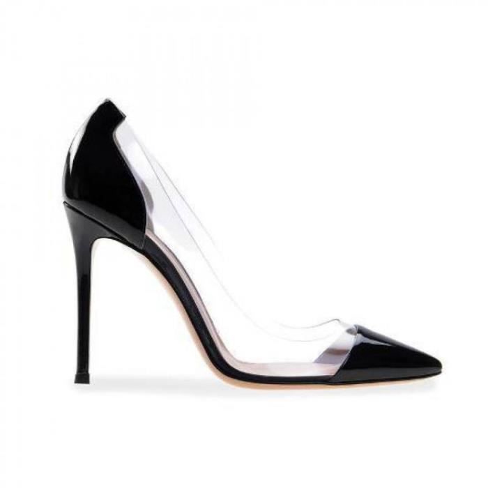 Escarpin Femme Talons Hauts Fin Transparent Pointu Noir 10cm