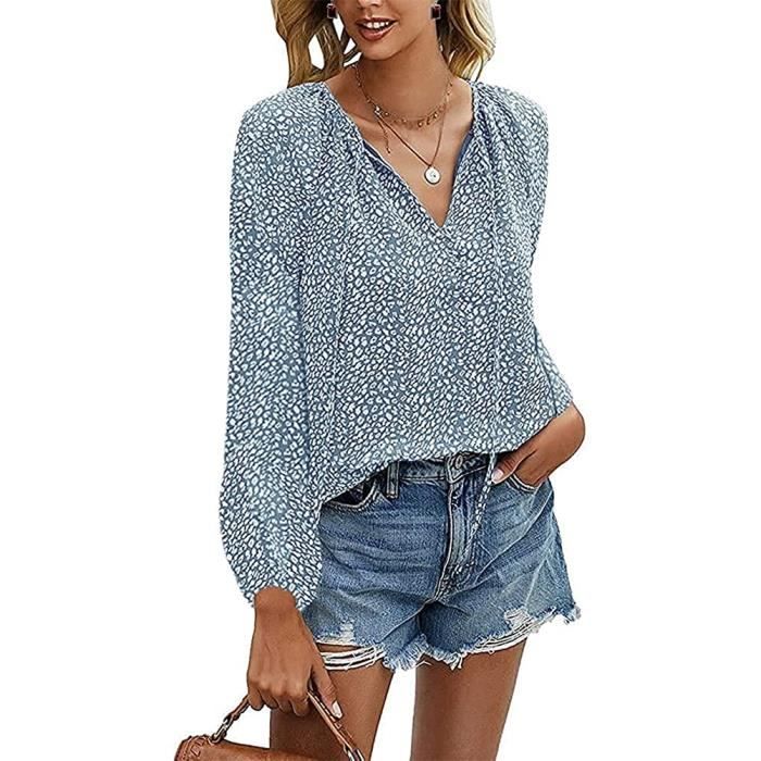 Minetom Chemisier Femme Col V Blouse l gant Haut Manches Longues