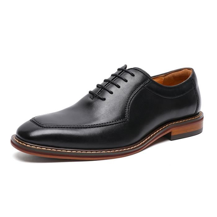 Chaussures Oxford Homme En Cuir Verni - Style Derby Lacets Pour Mariage, Business, Ville - Noir & Marron - 4