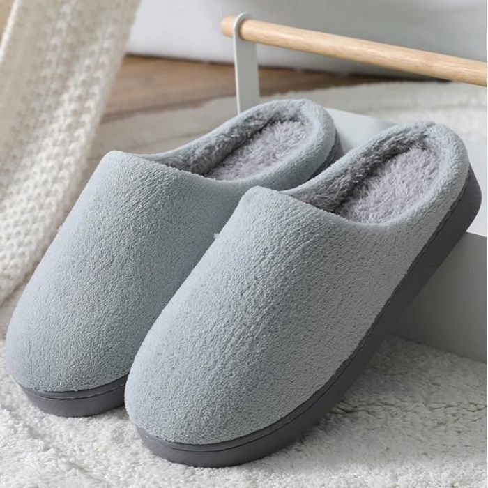 Chaussons Femme Hiver Confortable Doublure Peluche Gris