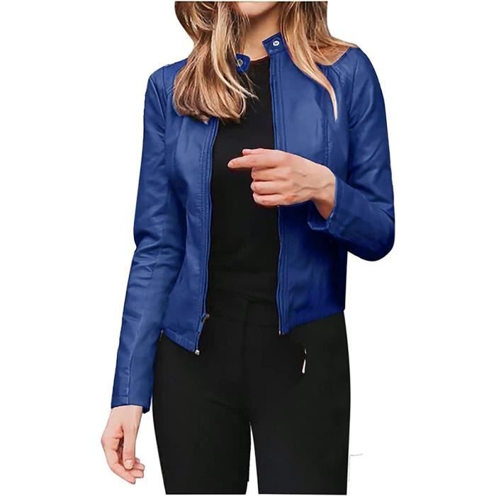 Manteau Femmes Veste en Simili Cuir Zipper Manteau Court Veste Blazer a Manches Longues Blouson de Motard Femme Grande Taille Bleu Bleu bleuet Cdiscount Pret a Porter