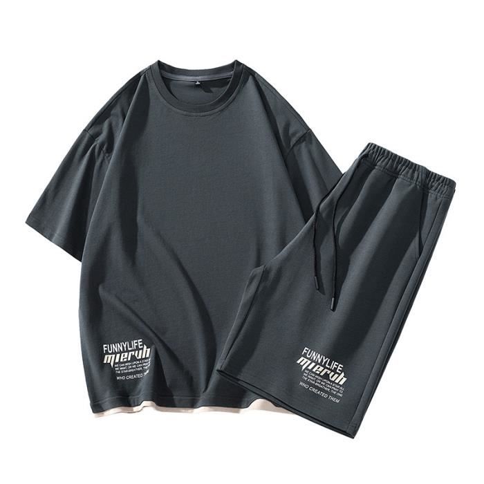 Ensemble de Vetement Homme Ete 2 Pieces T shirt et Short Imprime Respirant Fitness Confortable Gris Cdiscount Pret a Porter