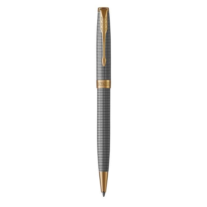 PARKER Sonnet stylo bille, argent ciselé, attributs dorés, Recharge noire pointe moyenne – Coffret cadeau
