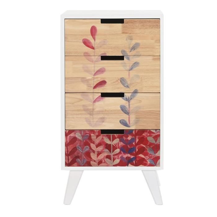 chiffonnier, meuble de rangement en bois hévéa et paulownia coloris naturel, blanc - longueur 40 x profondeur 30 x hauteur 78 cm