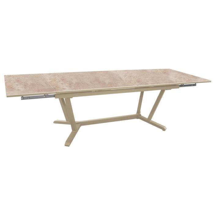 table de jardin vita en alu 180/230/280 x100 cm - plateau kedra - sand/downtown beige
