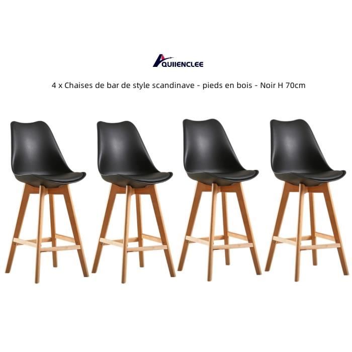 chaises de bar de style scandinave - quiienclee - noir - coque en pp + coussin en cuir + pieds en bois