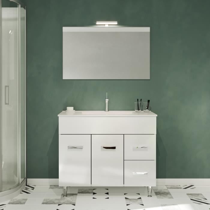 Meuble de salle de bain 100cm simple vasque - 3 tiroirs - sans