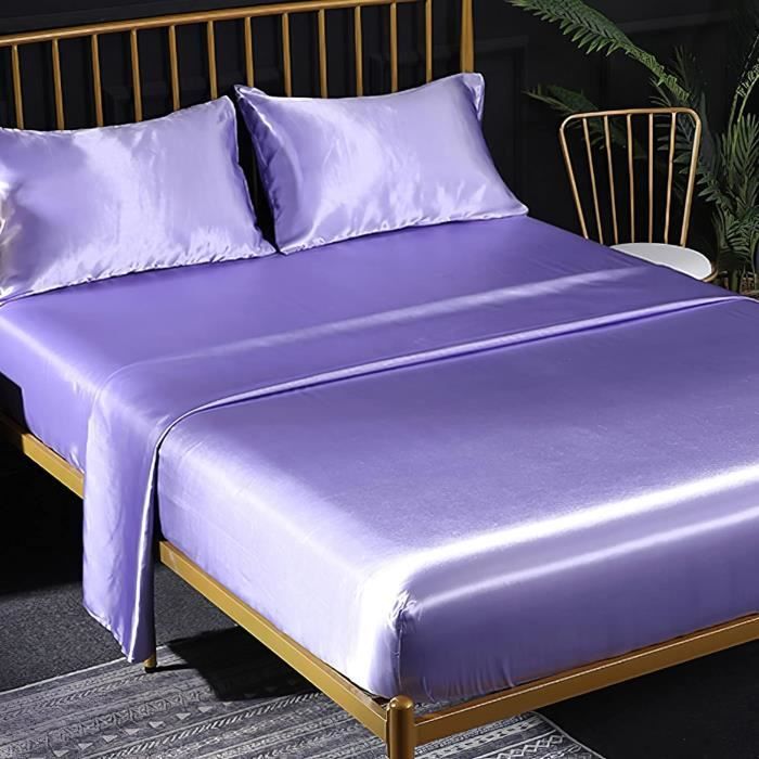 Parure De Draps En Satin Doré - 4 Pièces (drap Plat, Housse, 2 Taies) - Neuf