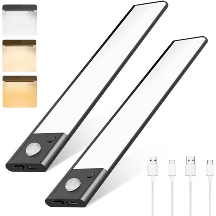 Brendz Lampe LED Rechargeable, LED Cuisine Sous Meuble, 4 x 40cm, USB-C, 2200mAh, 3 Températures de Couleur, Dimmables, Magnétique, Lumiere Cuisine, Puyo Noire