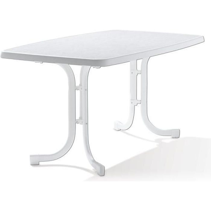 table pliante mecalit®-pro 150 x 90 cm, plateau marbre blanc, pieds blanc