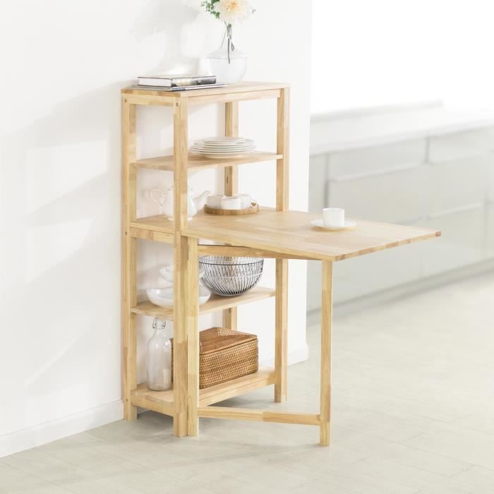 SoBuy® FWT70-N Table de Salle à Manger Pliante avec étagère en Bois d'hévéa pour Cuisine Salle à Manger