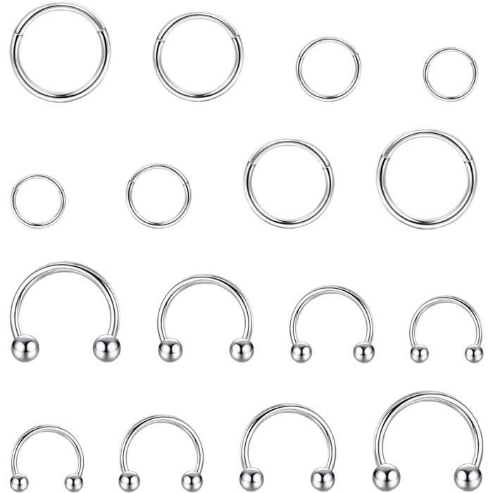Milacolato 16G Piercing Septum Anneau Cerceau Piercing Nez Acier Inoxydable Septum Hinged Clicker Anneau Fer À Cheval CZ Opale Cartilage Oreilles Helix Tragus Daith Septum Piercing Bijoux 4couleur