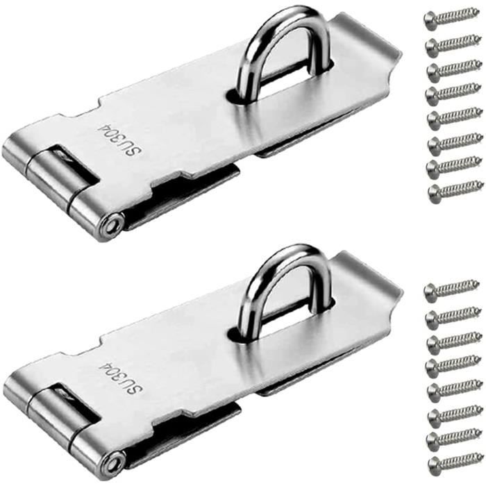 Verrou Porte Exterieur Loquet De Cadenas Agrafe Avec Cadenas Et Vis, Loquet Porte En Acier Inoxydable Avec Clé, Cadenas Serrure Portail Exterieur