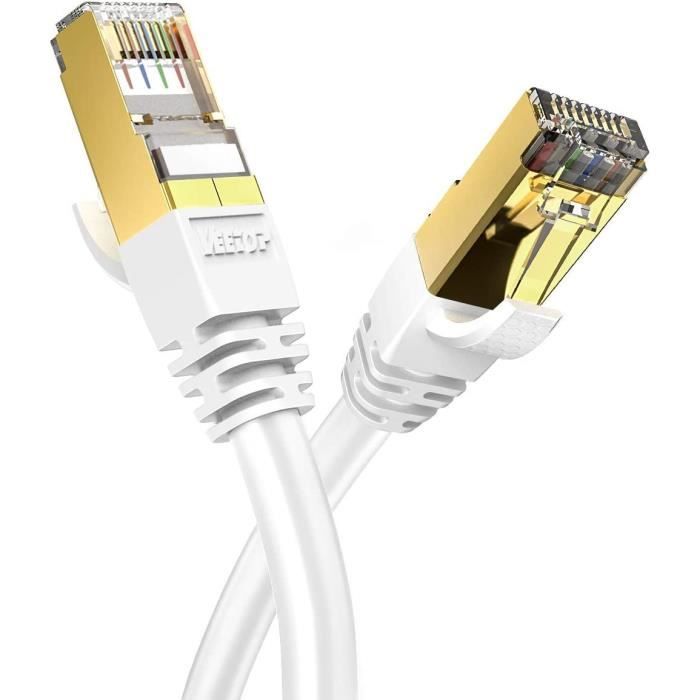 Veetop Cable Ethernet Rj45 Plat Cat 7 Câble De Réseau 10 Gigabit/s 1,5m  Blanc : : Informatique