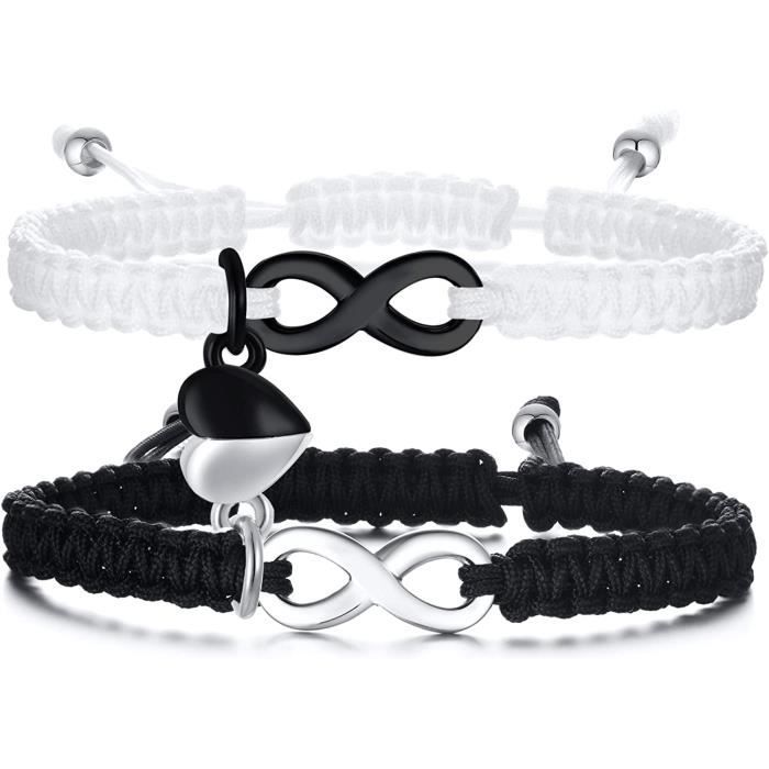 Bracelet Couple Infinity Symbole Coeur Acier Inoxydable Tissé À La Main Couple Bracelet Yin Yang Bracelet Couple Infinity Symbole Coeur Acier Inoxydable Tissé À La Main Couple Bracelet Yin Yang