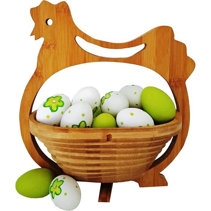 Panière corbeille à fruits pliante en bambou et bois années 70