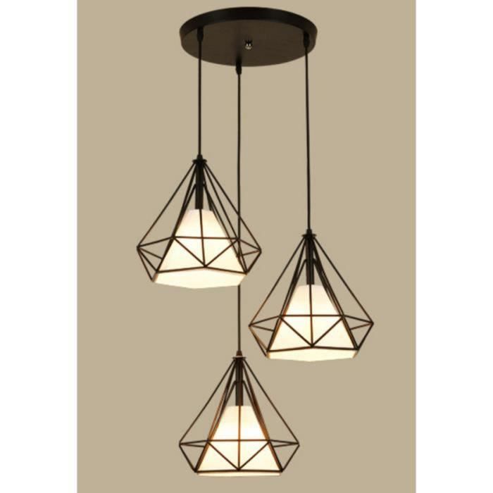 plafonnier rétro industriel em forme diamant lampe de plafond métal fer cage vintage suspension pour cuisine salon stoex®