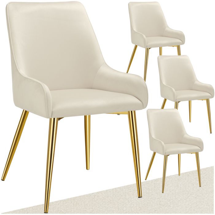 Chaise - TECTAKE - Lot de 4 fauteuils AVANE aspect velours rembourré au style scandinave ergonomique 52 x 61 x 89 cm - Beige