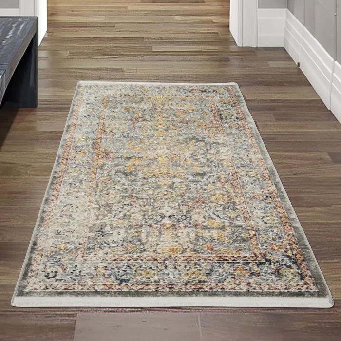 Tapis Oriental Patchwork Vintage 200x150 Cm - Laine 100% Noué Main | Couleurs Orange Marron | Pièce Unique