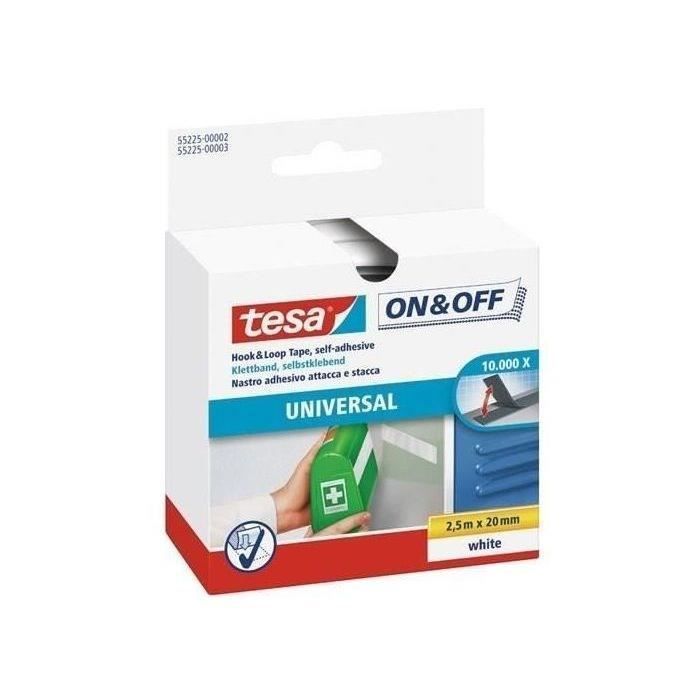 TESA Bande ON&OFF auto agrippante velcro blanc 2.5mx20mm