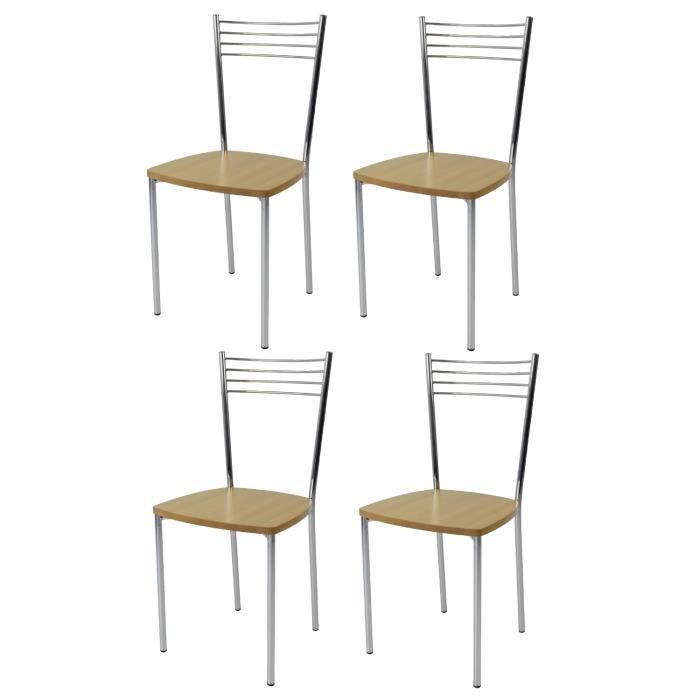 Tommychairs - Set 4 chaises cuisine ELENA robuste structure en acier chromé et assise en bois couleur chêne