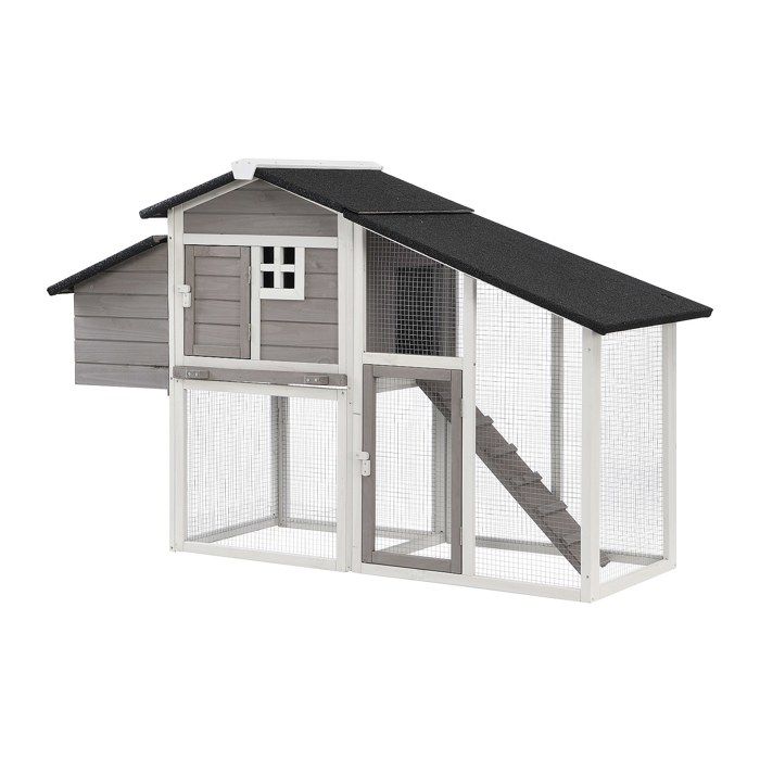 Comparer les prix de Poulailler en bois avec enclos - 4 poules - L. 173 x P.  64 x H. 108 cm - Blanc et gris - LEVAS