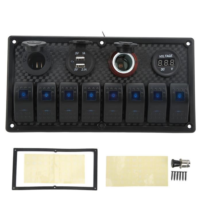 Aqxreight Panneau Commutateur 4 Gang 12V/24V – Double USB, Voltmètre, Étanché IP65 Pour Voiture, Bateau, VR